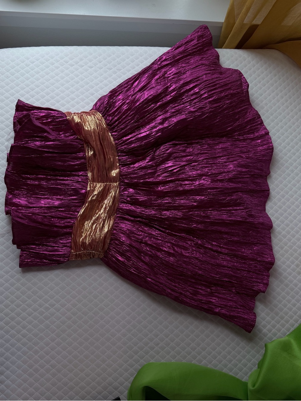 Girls Metallic Fuchsia Party Dress with Gold Waistband